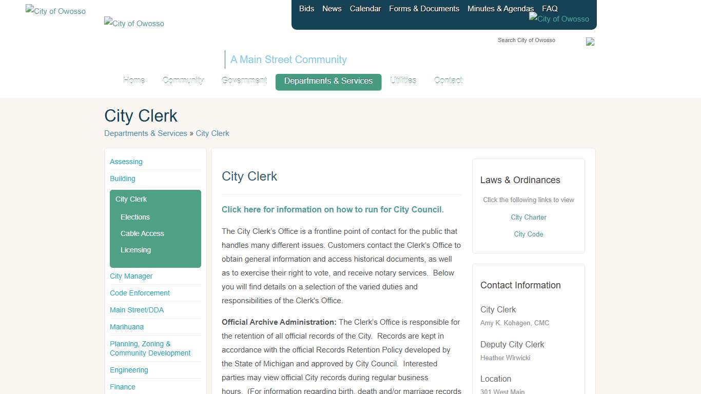City of Owosso Owosso Michigan > Departments & Services > City Clerk