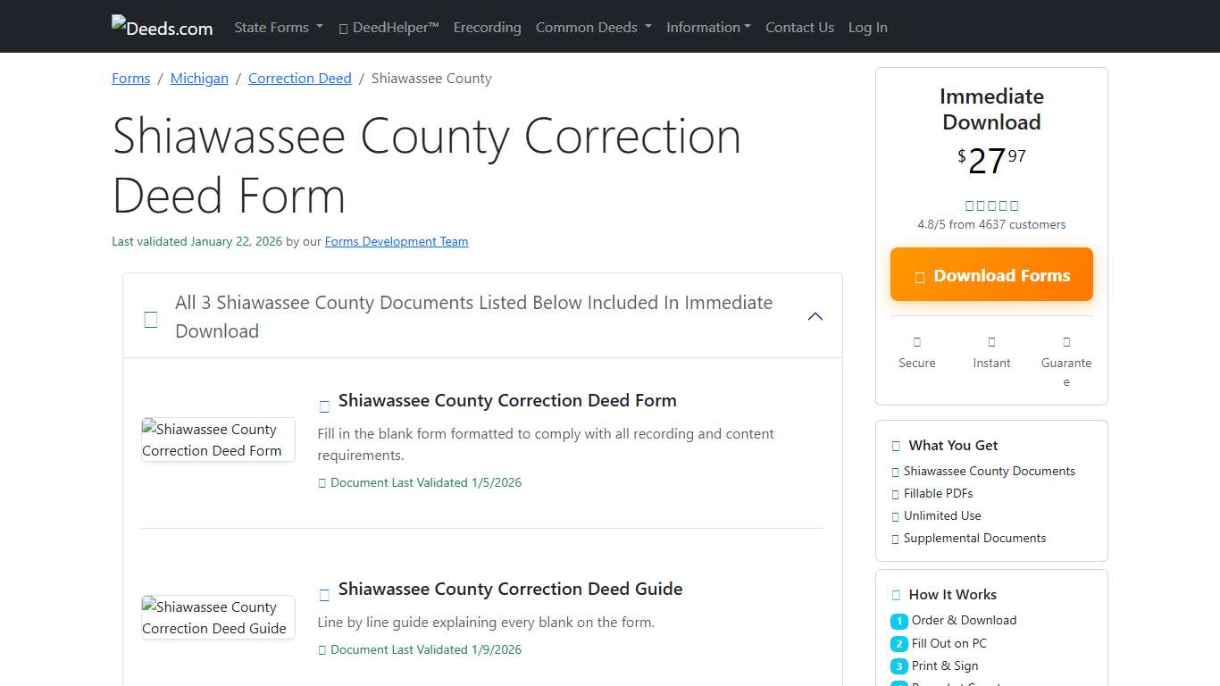 Shiawassee County Correction Deed Form Michigan Deeds.com